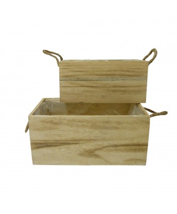 Set de 3 cajas de madera natural con tapa decorada, juego cajas