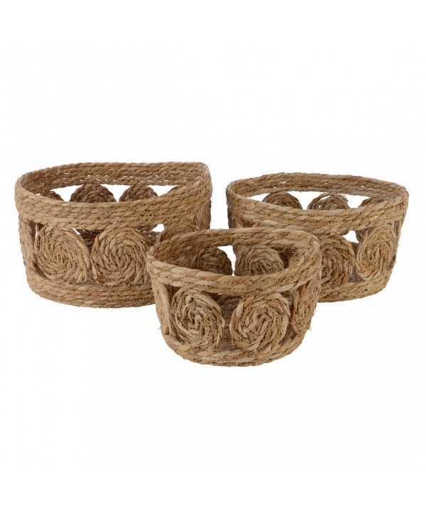 7Penn Cestas de yute – Juego de 2 cestas redondas decorativas de yute  natural con tapas y asa de cuero