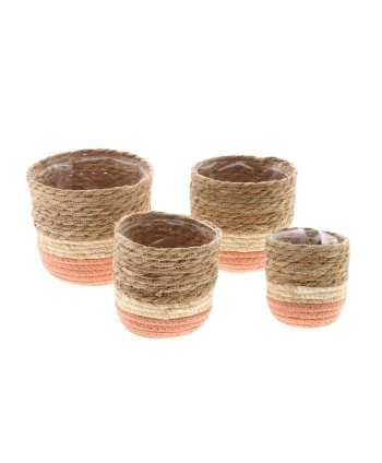 CESTA DE YUTE NATURAL ROSA....