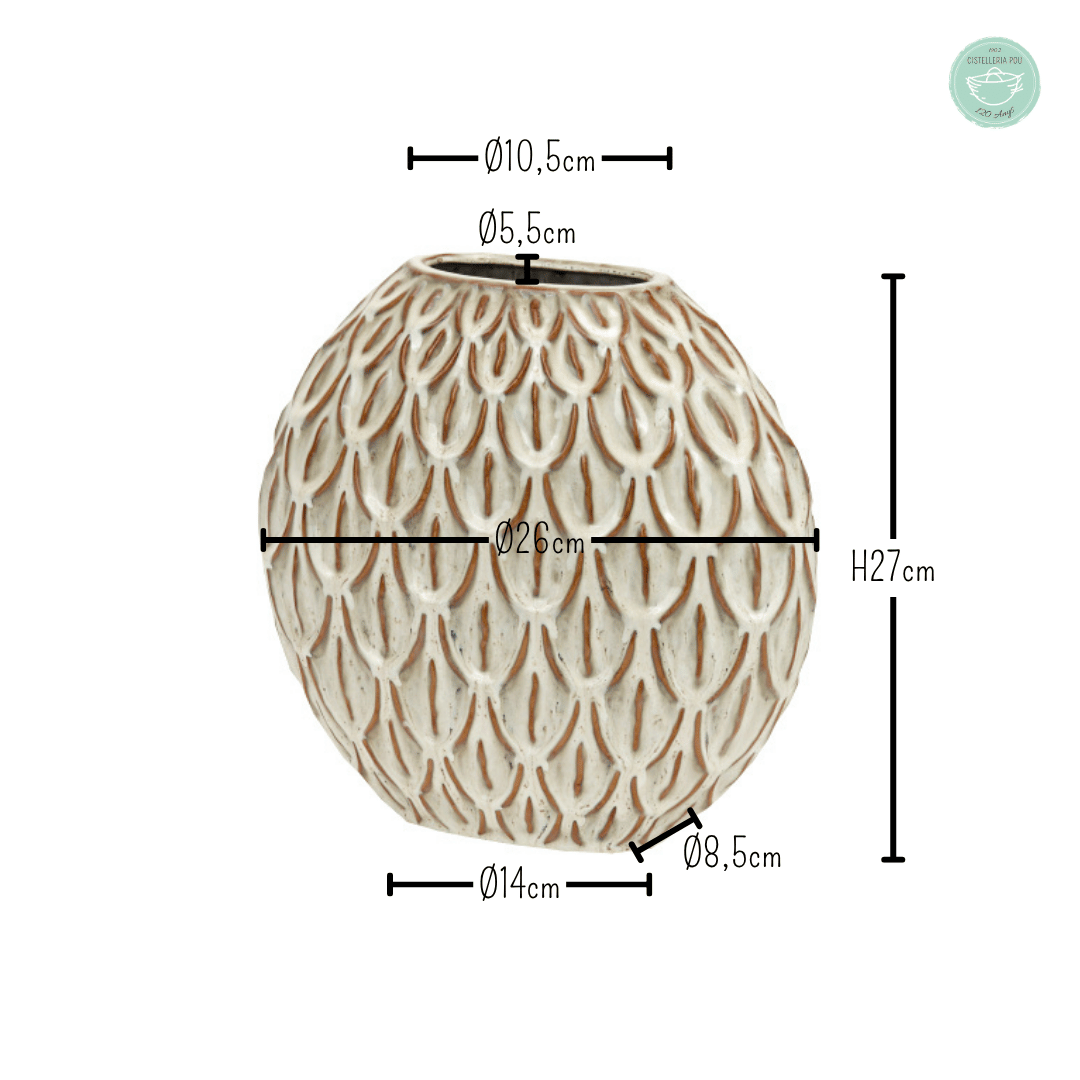JARRÓN CERÁMICA RELIEVE CREMA Ø 14-26 x H 27cm.