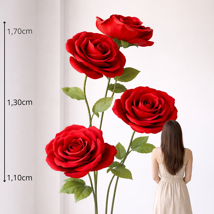 Rosa Roja Gigante decorativa  de tela para la decoración de escaparates.