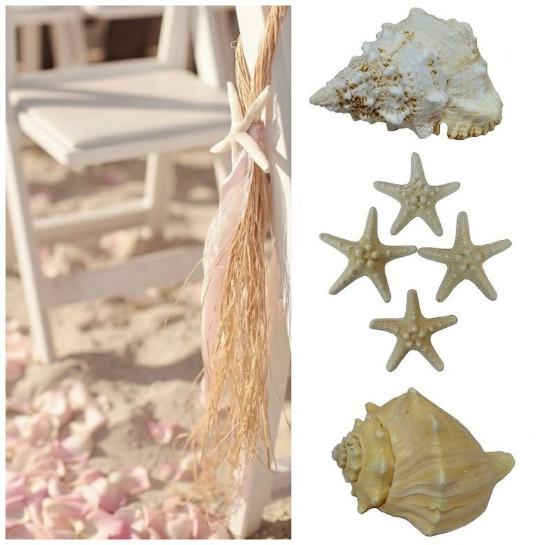 Decoración de bodas en la playa con estrellas de mar y caracolas