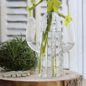 Divertit florer de vidre amb forma de cactus per combinar amb plantes